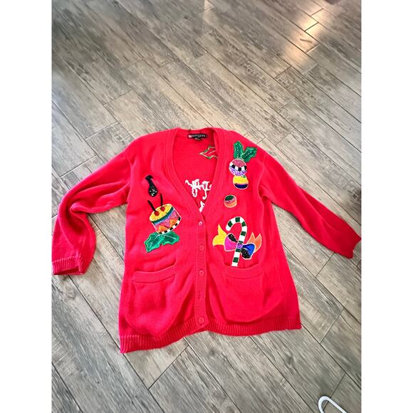 Vintage iB Diffusion Women's Red Long Sleeve Cardigan Sweater Size Small - Picture 2 of 12